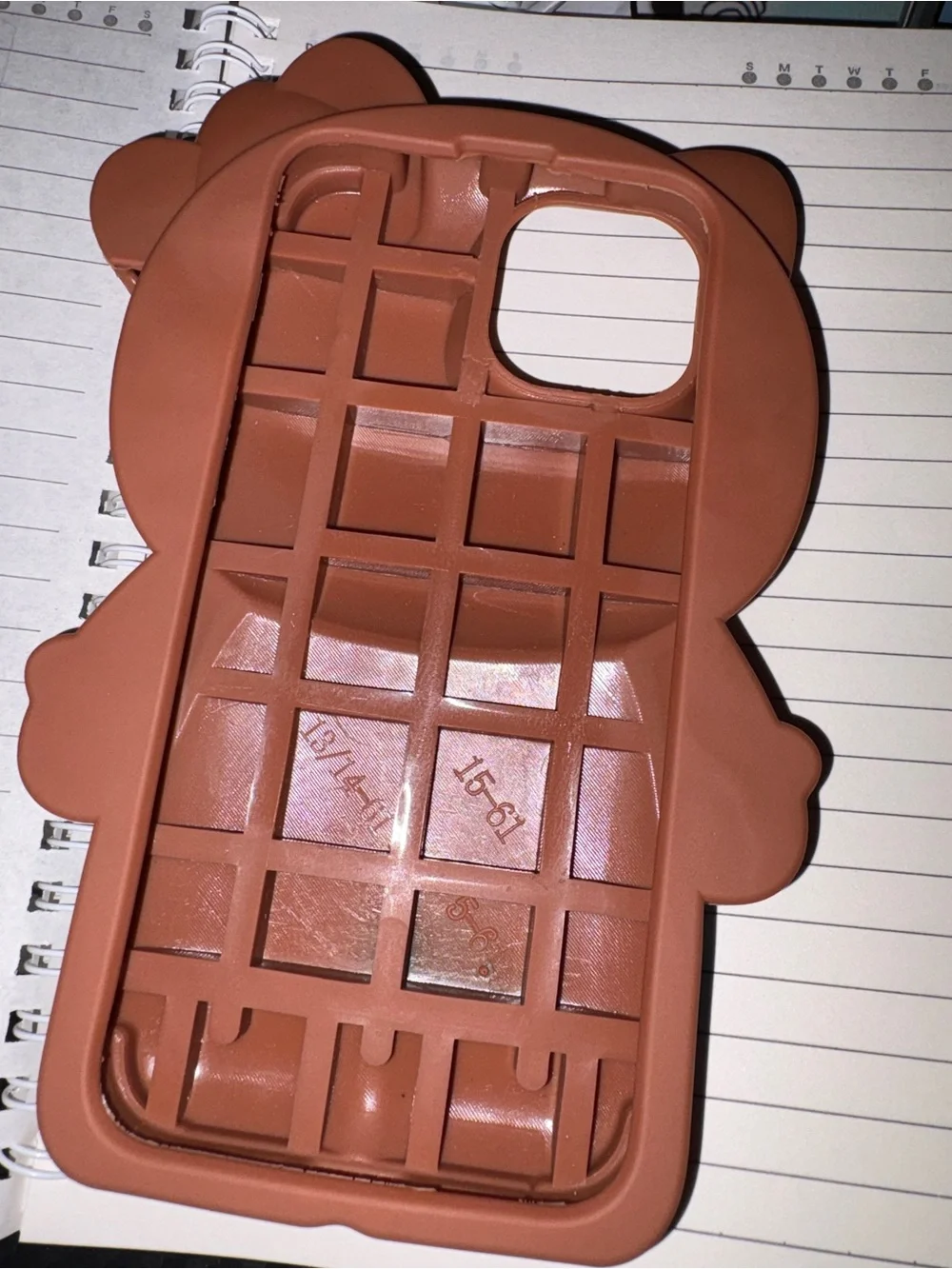 Kids Silicone Character Phone Case - Brown with Blue Outfit and Pink Bow HK new